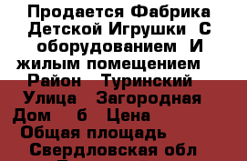 Продается Фабрика Детской Игрушки. С оборудованием. И жилым помещением. › Район ­ Туринский  › Улица ­ Загородная › Дом ­ 4б › Цена ­ 800 000 › Общая площадь ­ 800 - Свердловская обл., Туринский р-н Недвижимость » Помещения продажа   . Свердловская обл.